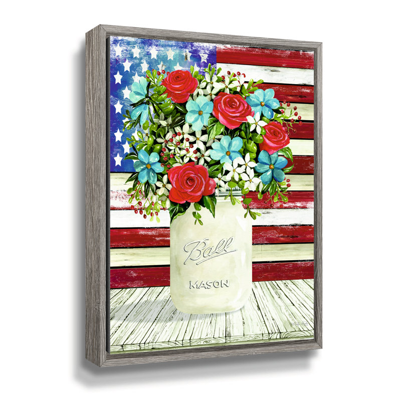 Fleurs patriotiques sur toile, Cadre flottant gris / blanc, H 10 po x l 8 po x P 2 po