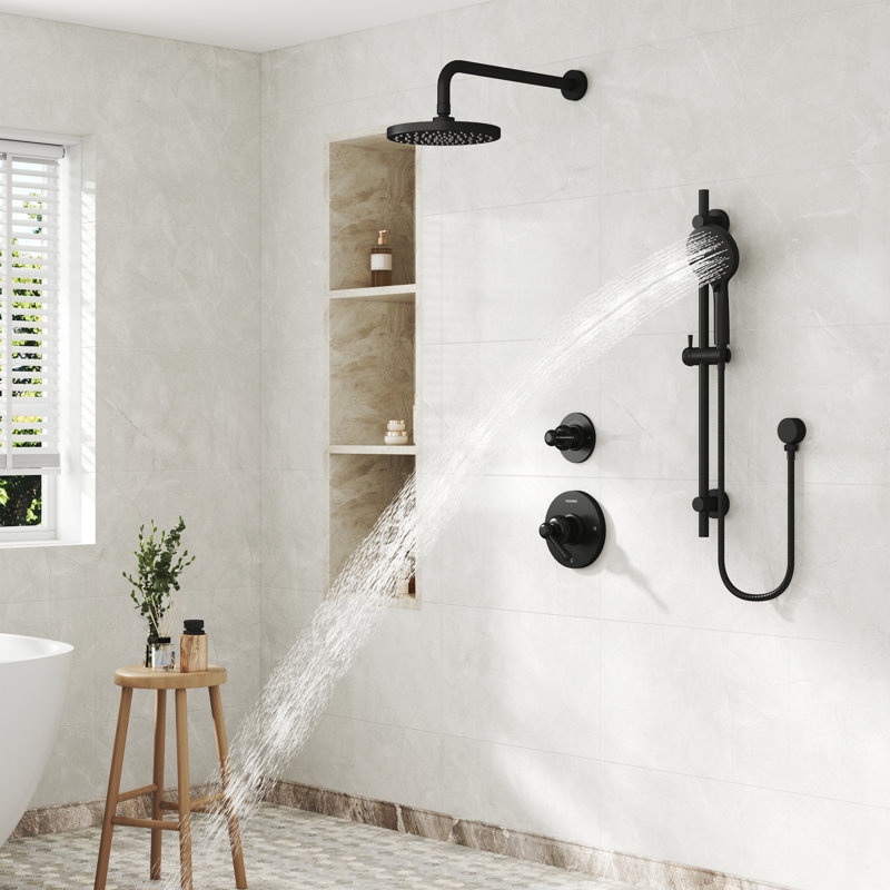 Modern 2-Function Shower System With Rainfall Head & 3-Mode Handheld，Adjustable Slide Bar