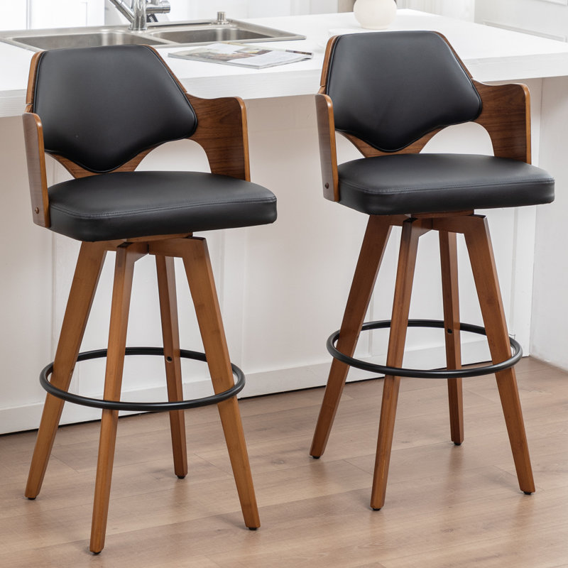 Swivel Upholstered Counter Stool, Black, Bar Stool (29.92" Seat Height)