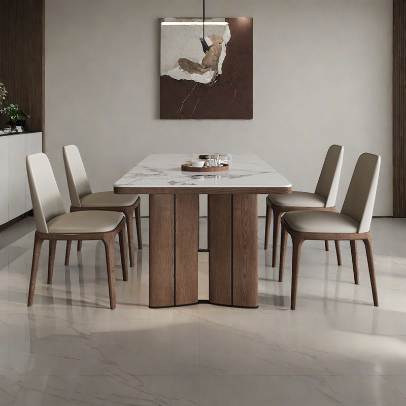 Solid Wood and Sintered Stone Dining Table set, 29.52"H x 70.86"L x 35.43"W