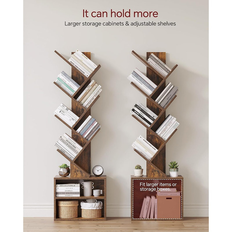 Bibliothèque à 6 niveaux avec armoire de rangement et bibliothèque rustique brun