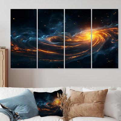 «Blue and Orange Cosmic Nebula II - Planets», ensemble de 4 pièces d'art mural