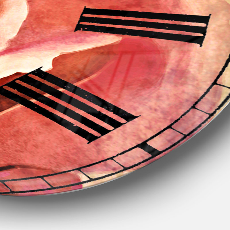 Croquis de rose rose sur fond blanc - horloge murale traditionnelle, Surdimensionné