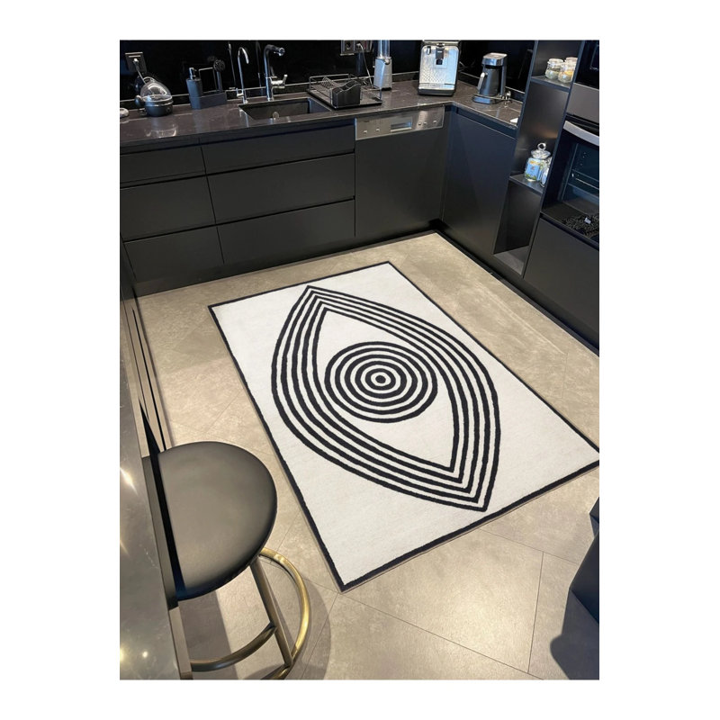 Black And Beige Themed Geometric Patterned Creative Modern Decorative Carpet, Round 3'4"