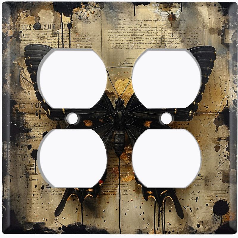 Couvercle de plaque d'interrupteur en métal; Rectangle 2 bandes US standard - papillon gothique, Prise double # 9