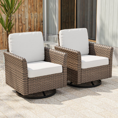 Rattan Wicker Patio Outdoor Spacious Swivel Chairs with Curved Armrest Set of 2 by Red Barrel Studio