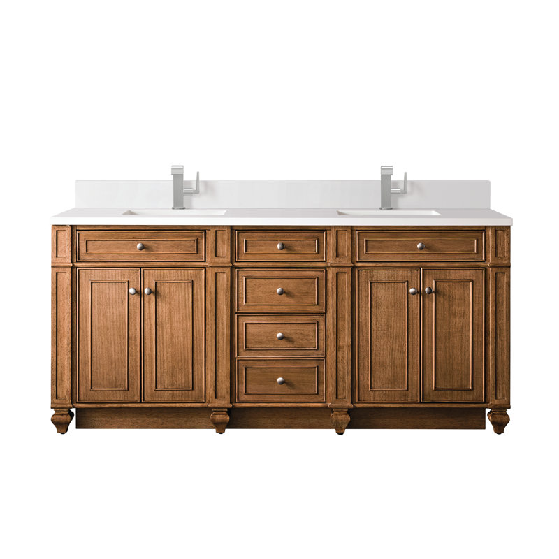 Meuble-lavabo double l 72 po Bristol, Brun selle, Blanc Zeus, Trou unique