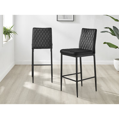 Kenesaw Luxury Breakfast Bar Stool in Quilted Design Velvet Black Leg - Modern Chic Kitchen
