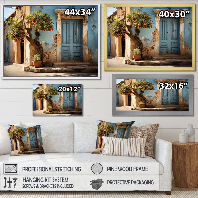 " Cuban Blue Door ", 30" H x 40" W x 1.5" D, Gold Floater Framed