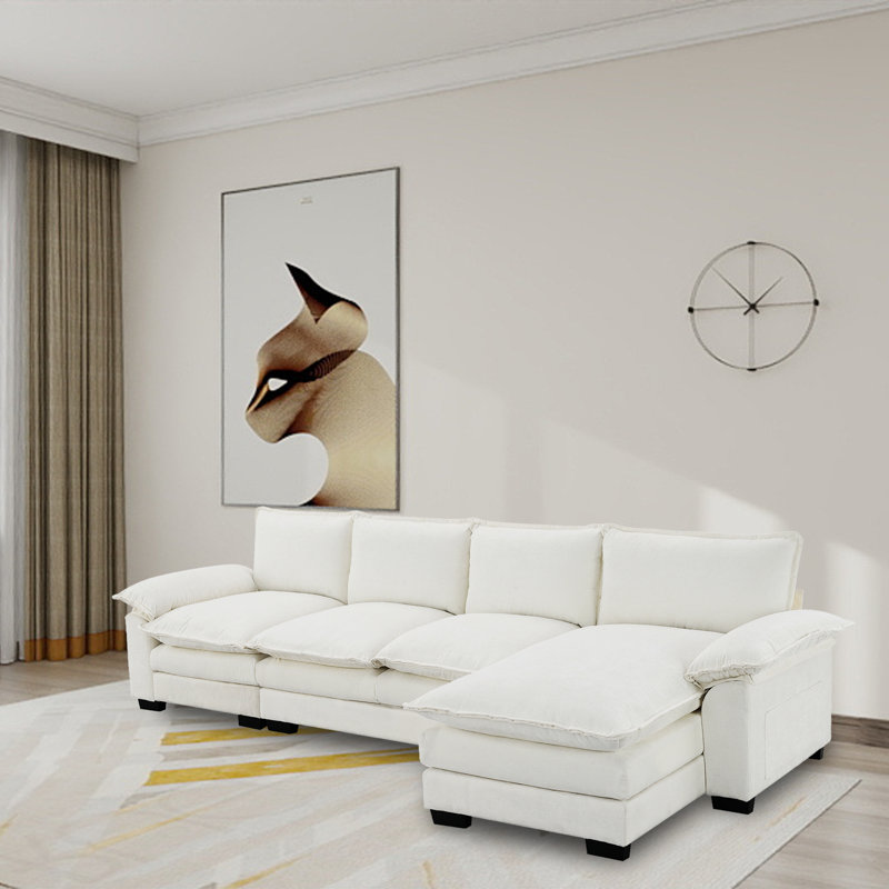  3 - Piece Chenille Upholstered Sectional, Beige Chenille