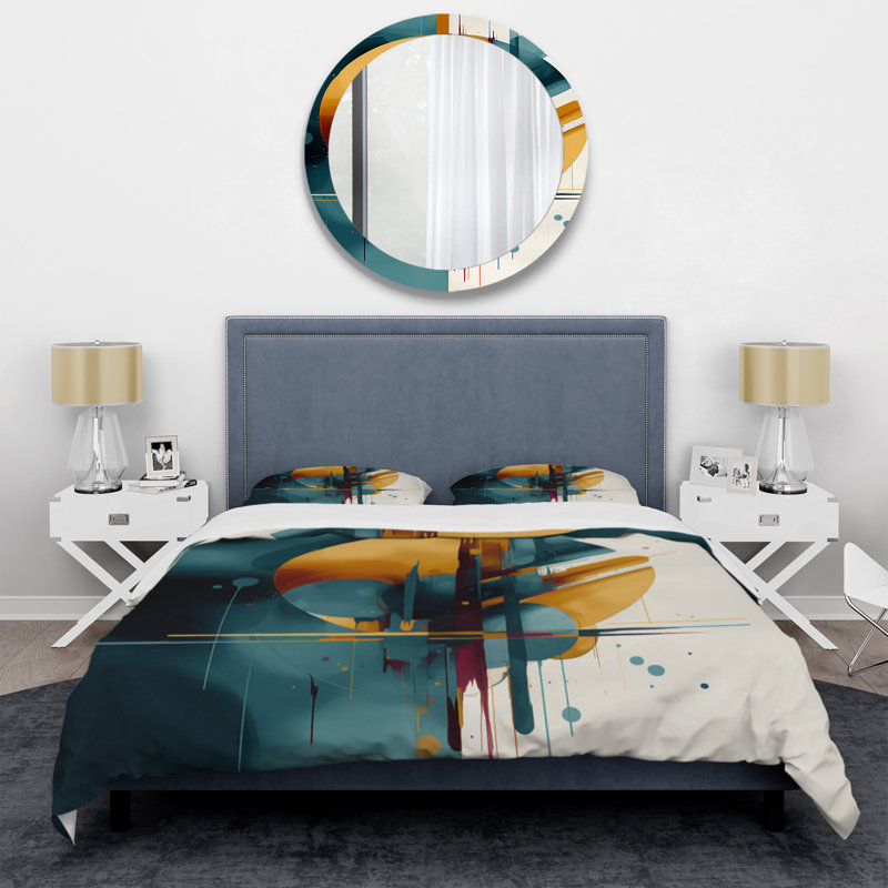King Abstract Geometric Multicolor Microfiber Duvet Cover Set