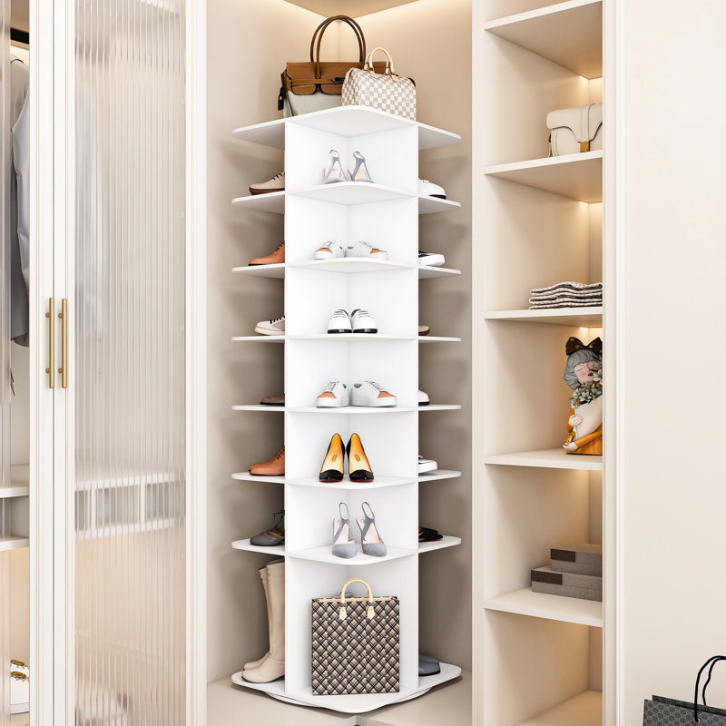 Tour à chaussures rotative de 7 pouces, organisateur pivotant à 360° pour 28 paires, blanc, rangement pour chambre, convient