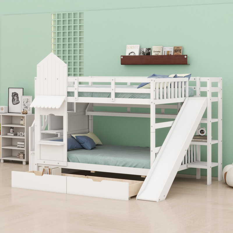 Lit superposé de style château, Blanc, Lit double