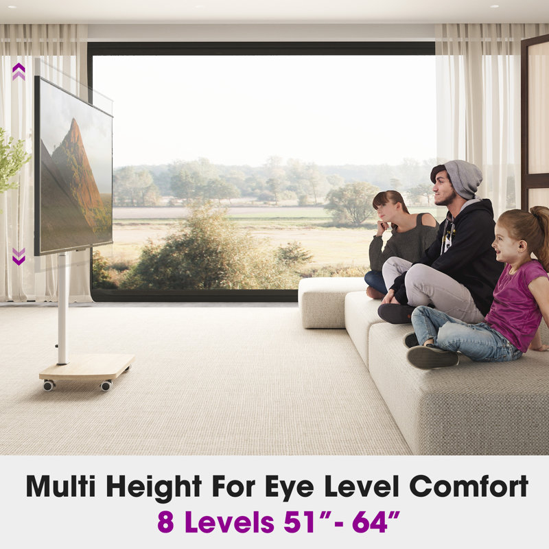 Abbing Modern Rolling TV Stand with Wheels for 43 to 75 inch TVs, White