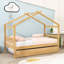 Lit en bois en forme de maison avec toit suspendu et lit gigogne simple-1348937017-1348937018