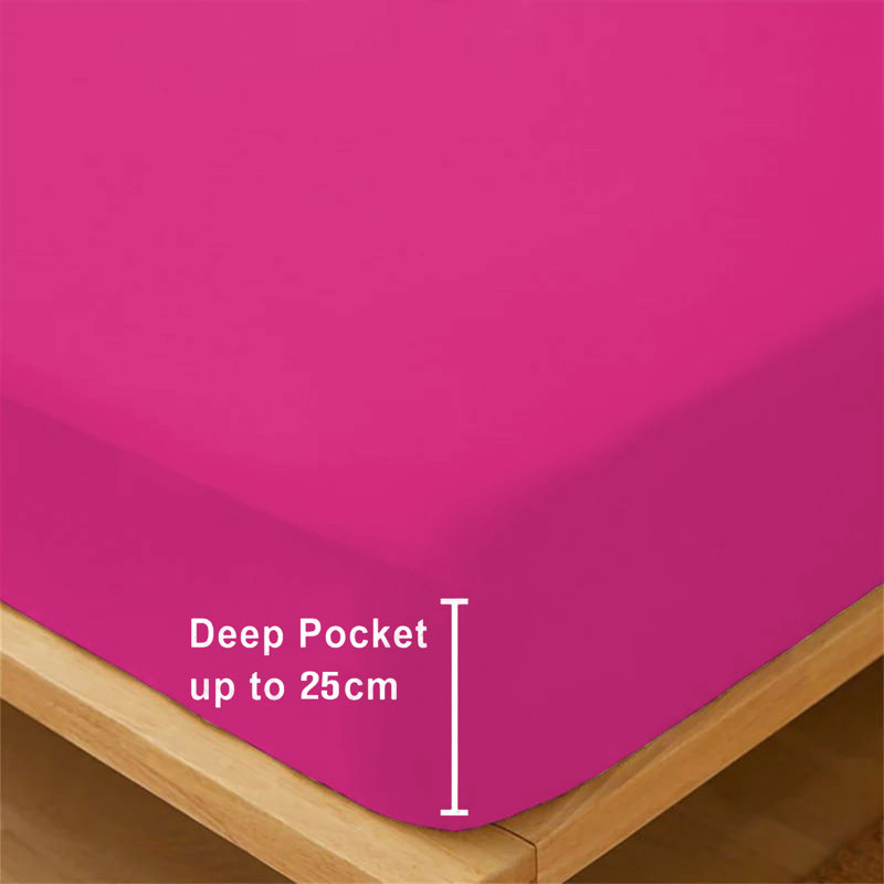 Microfiber Premium Quality Deep Hypoallergenic Fitted Sheet 25cm, Double (4'6), Hot Pink