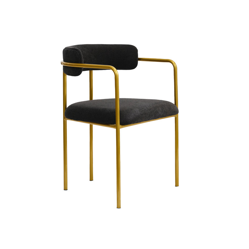 Fauteuil de salle à manger rembourré Boucle, 2, Noir, Doré