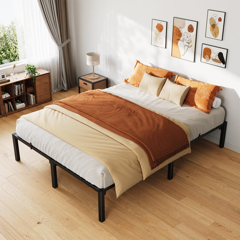 Full Metal Bed Frame 16 Inch - No-Screw Assembly, Low Profile Platform Bed, No Box Spring, Heavy Duty Steel, Full