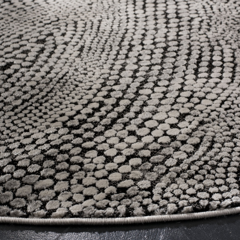 Gray Abstract High Pile Synthetic Area Rug