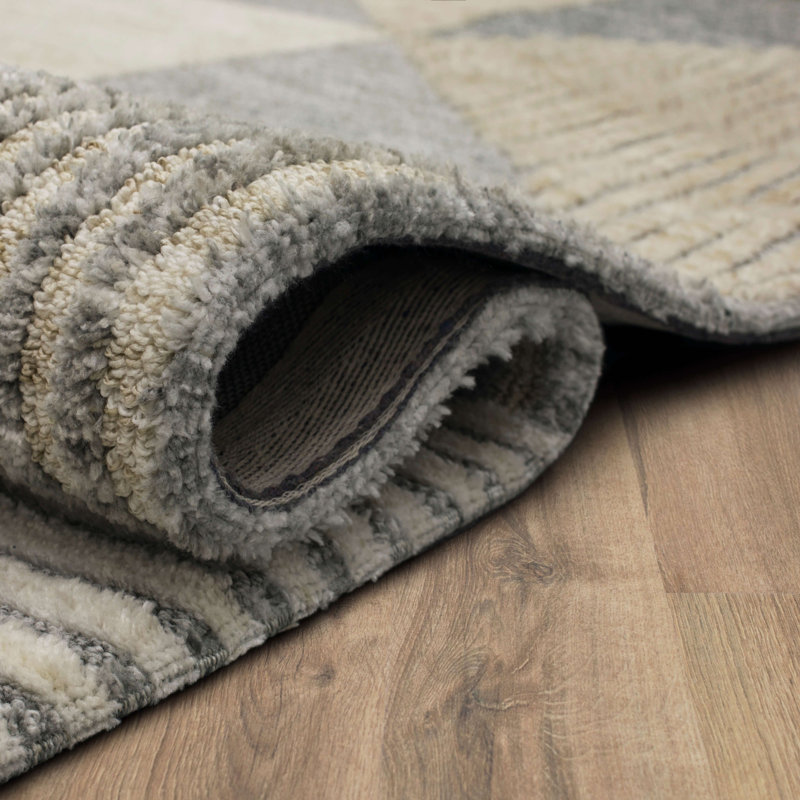 Tan Geometric Flat Woven Synthetic Rectangular Area Rug