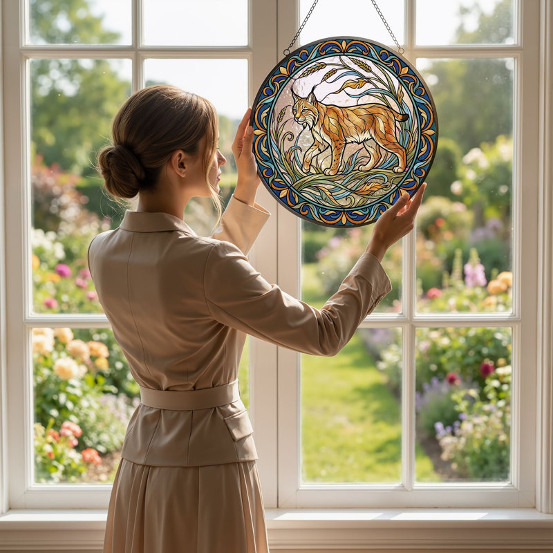 Panneau de vitrail Lynx Artwork, 7,8 H, H 7,8 po