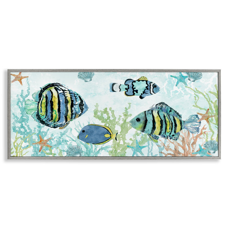  «Divers poissons sous l'eau», estampe numérique par Carol Robinson, H 13 po x l 30 po, Estampe numérique Farmhouse