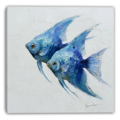 Blue Angelfish Duo Wrapped Canvas Wall Art