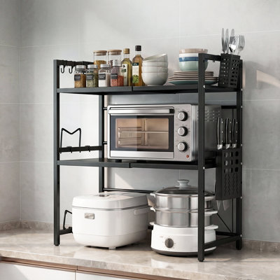  3 Tier Expandable Microwave Oven Rack Stand Kitchen Storage Shelf Black