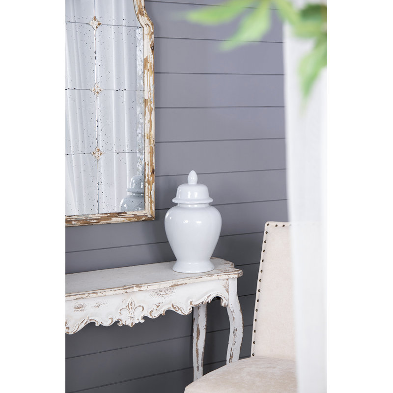 Pot à gingembre classique en porcelaine de 17 po avec finition blanche brillante et vase décoratif décoratif pour manteau de cheminée, plateau de table, buffet ou pièce maîtresse 