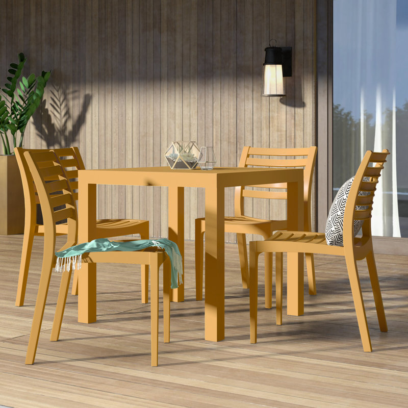 Quadis 4 - Person Patio Dining Set with Square Table, Teak Brown