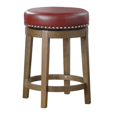2 tabourets à hauteur de comptoir, siège pivotant à 360 degrés en similicuir rouge, garniture cloutée, structure en bois massif brun pour 2 salles à manger éblouissantes, siège avec et dans