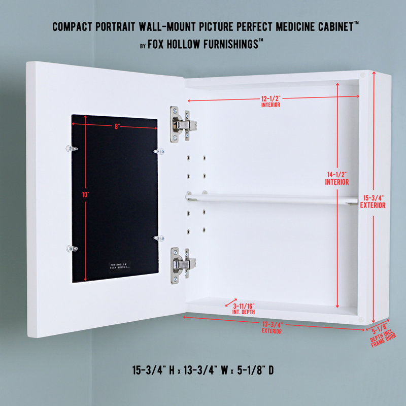 Armoire à pharmacie noire à miroir 15-3 / 4 "x13-3 / 4" par Fox Hollow Furnishings, Blanc