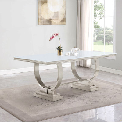 Mercy White Rectangular Glass Top Dining Table