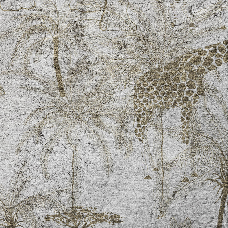 Premium Machine Washable Dream Shag ADS202 Palms and Safari Animals Rug, 5' x 7'6"