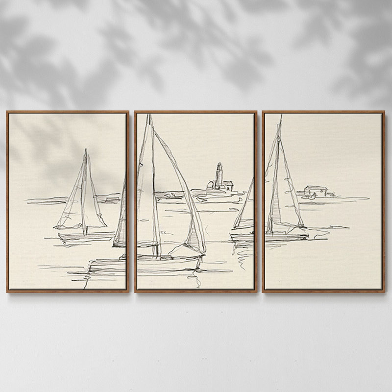 Coastal Contour S Croquis II, 3 pièces, H 24 po x l 48 po, Cadre noyer