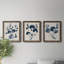 Bleu marine et feuilles de lin II - ensemble de 3 peintures sur toile encadrées-1524676192-1524676203