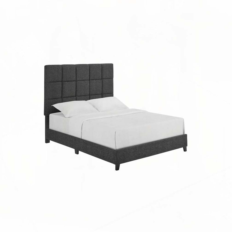 Boucle Upholstered Platform Bed, Queen, Gray