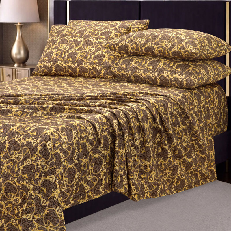Baby Phat Microfiber Sheets with Extra Pillowcases, Queen, Chain Leopard Brown