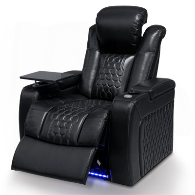 Fauteuil inclinable électrique 37,8 po 1 pièce fabriqué avec nappa de grain supérieur, relaxation entièrement réglable, charge intelligente, éclairage à DEL RVB dynamique, noir