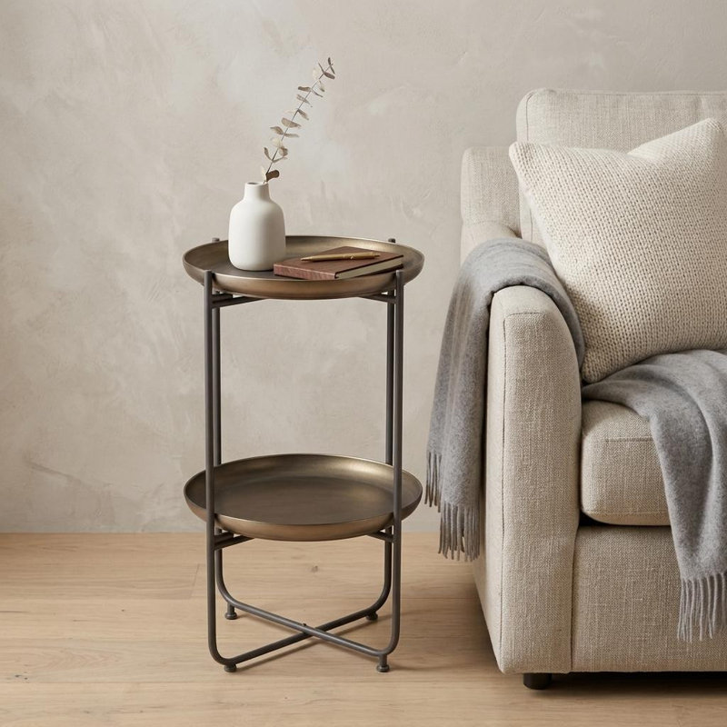 Table de bout à piédestal rond 32 po bronze et acier gris