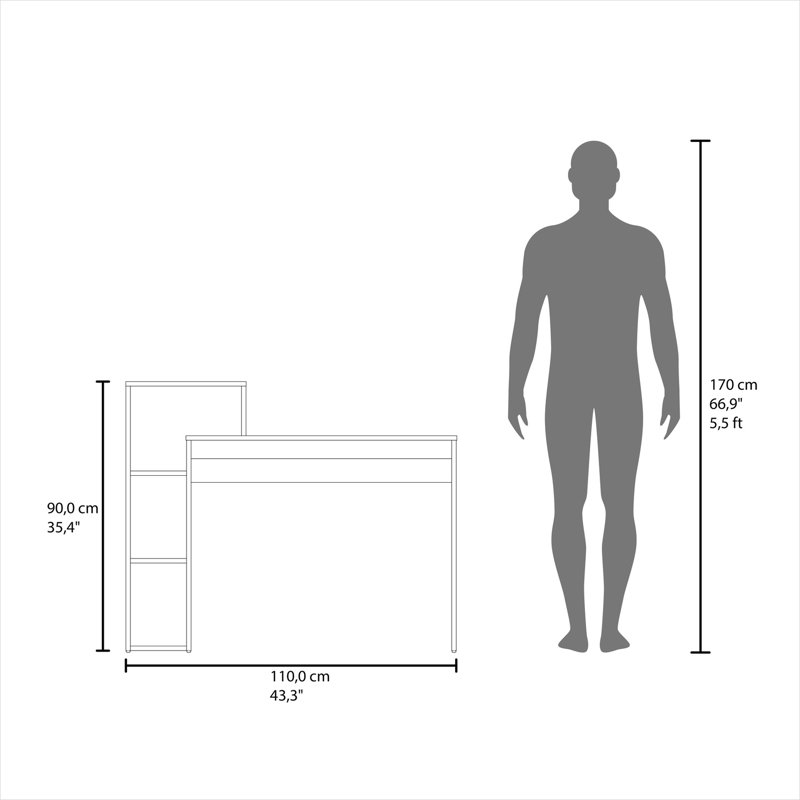 Bureau d'écriture en chêne foncé avec tablette ouverte, poste de travail compact à domicile, conception rectangulaire contemporaine
