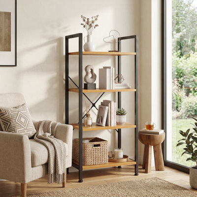 Étagère de rangement industrielle en métal et bois, étagère ouverte autoportante pour le salon, la cuisine, le bureau, support utilitaire robuste pour livres, plantes, décor