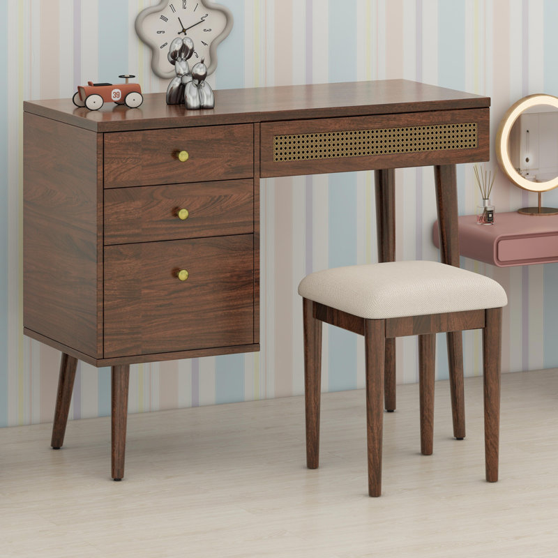 Modern Makeup Vanity Set with Illuminated Mirror and Hidden Compartments