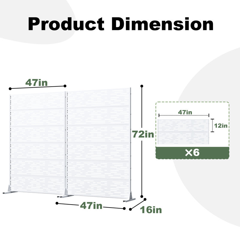 Panneau de clôture en métal pour l'extérieur, 72" H x 94" W x 16" D, Blanc
