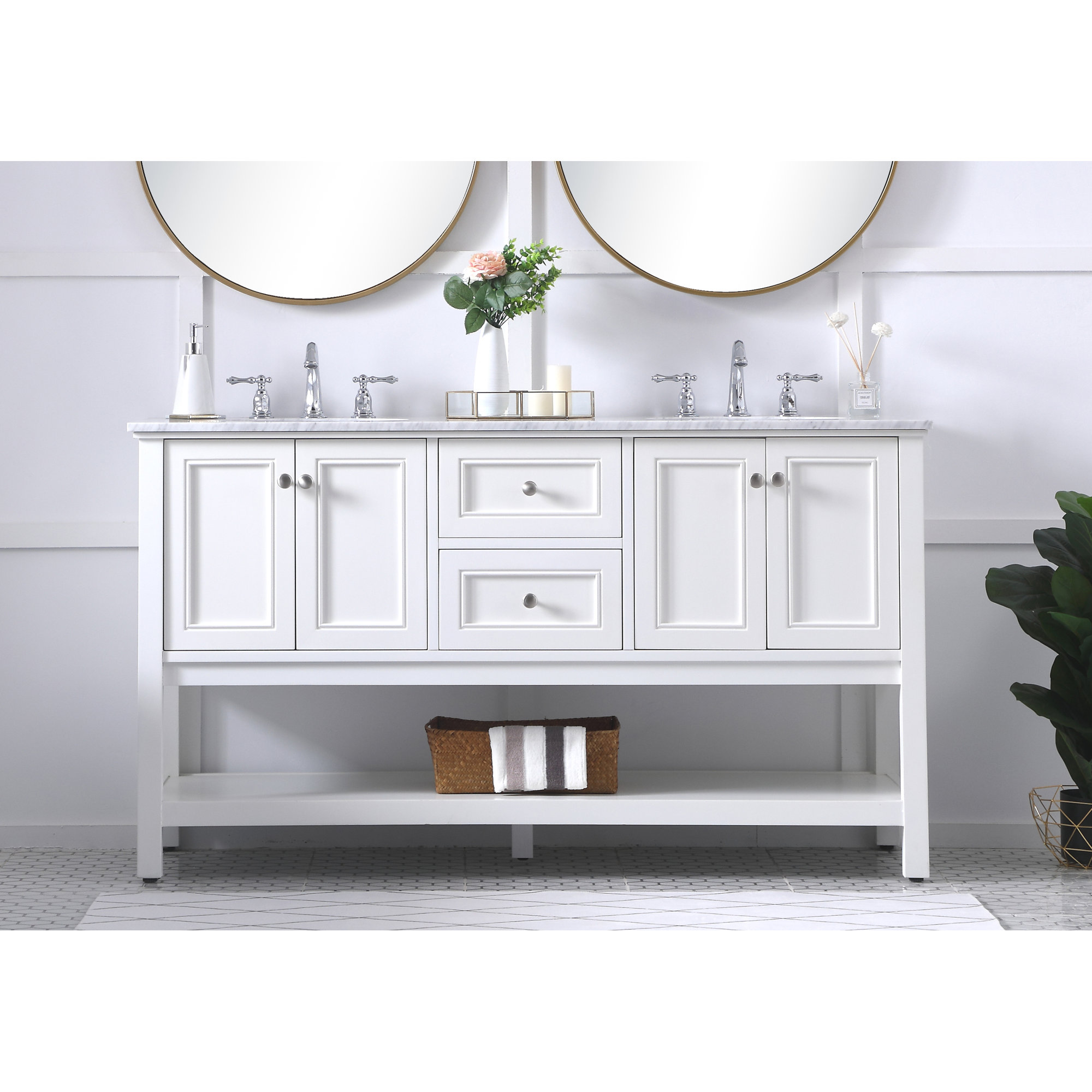 Bonsai 60'' Double Bathroom Vanity, White