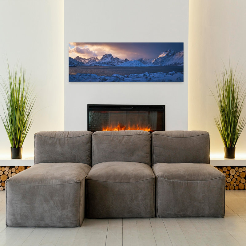 Snowy Mountains Fjord 1 Piece Wrapped Canvas Panoramic Wall Art, 40.64 cm H x 121.92 cm W