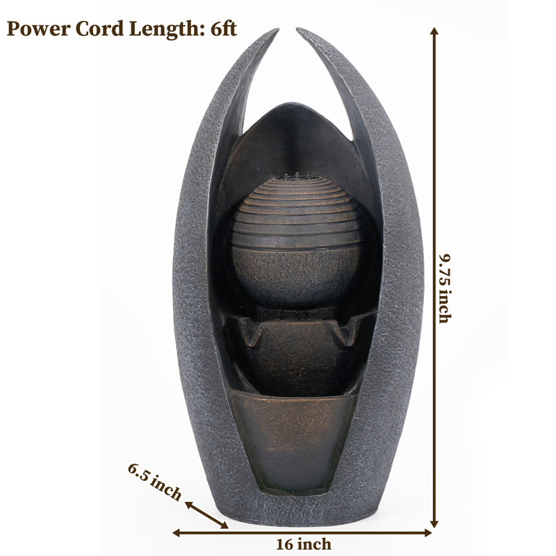 19.09"H Modern Curve Resin Outdoor Weather Resistant Water Fountain with LED Lights