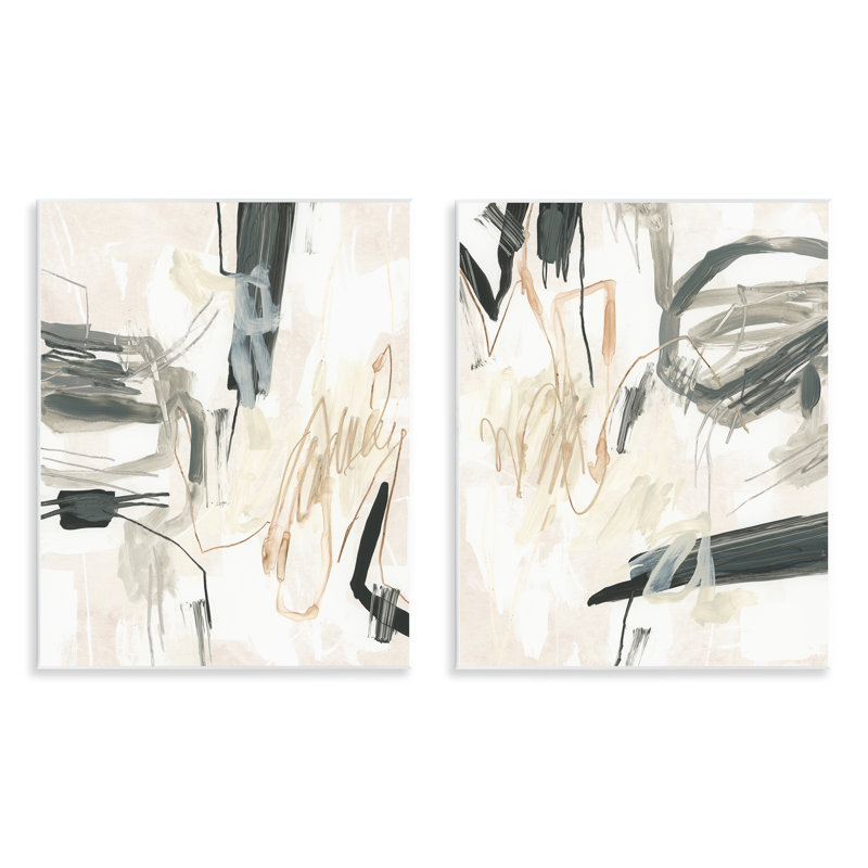 «Abstract Squiggly Beige Lines», ensemble de 2 plaques murales par June Erica Vess