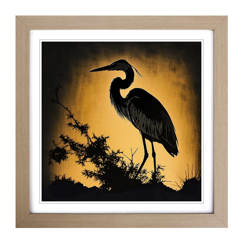Heron Silhouette - Single Picture Frame Print on Wood, Oak