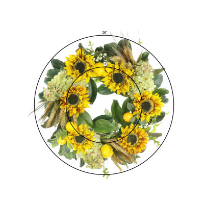 Fall wreath with Sunflowers, Hydrangeas and Lemons
